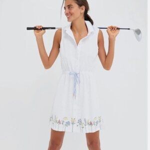 Tuckernuck White Embroidered Sleeveless Performance Seersucker Golf Tennis Dress
